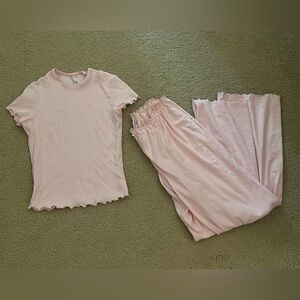 SKIMS Pointelle Pink Straight Leg Pants & Top Set